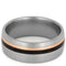 Ziricote Wood, 14k Rose Gold Pinstripes 8mm Comfort-Fit Brushed Titanium Band, Size 9.75