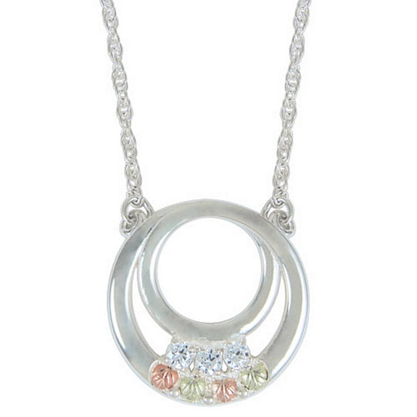 CZ Circle Necklace, Sterling Silver, 12k Rose Gold, 12k Green Gold Black Hills Gold Motif, 18"