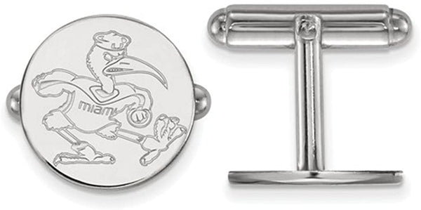 Rhodium-Plated Sterling Silver University of Miami Cuff Links, 15MM