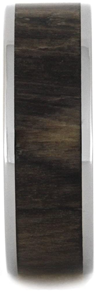 Petrified Wood Inlay 8mm Comfort-Fit Polished Titanium Wedding Band, Size 15.75