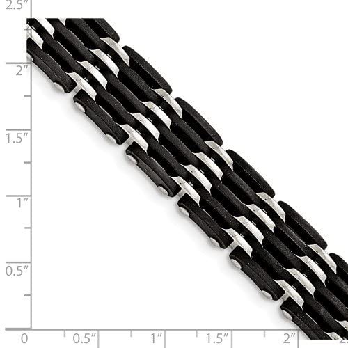 Men's Stainless Steel 15mm Black Rubber Bracelet, 8.25 Inches