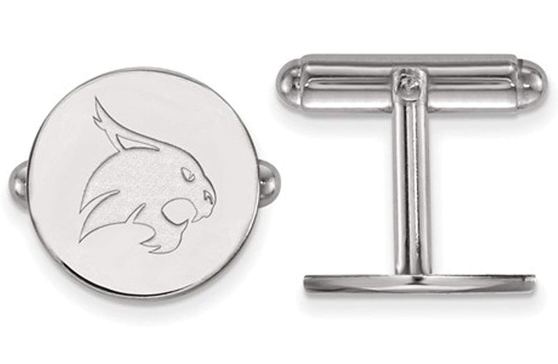 Rhodium-Plated Sterling Silver Texas State University Cuff Links, 15MM