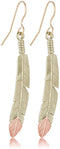 Two-Tone Feather Earrings, Yellow Gold, 12k Green and Rose Gold Black Hills Gold Motif