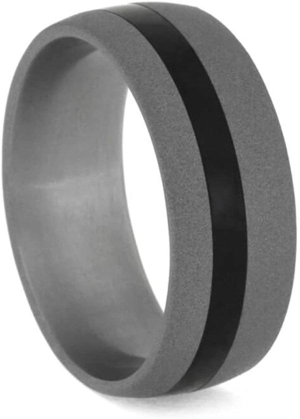 The Men's Jewelry Store (Unisex Jewelry) Black Ebony Wood, Sandblasted Titanium 9mm Comfort-Fit Band, Size 11.5