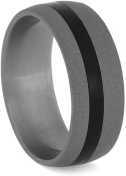 The Men's Jewelry Store (Unisex Jewelry) Black Ebony Wood, Sandblasted Titanium 9mm Comfort-Fit Band, Size 6.5