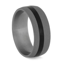 Black Ebony Wood, Sandblasted Titanium 9mm Comfort-Fit Band, Size 10