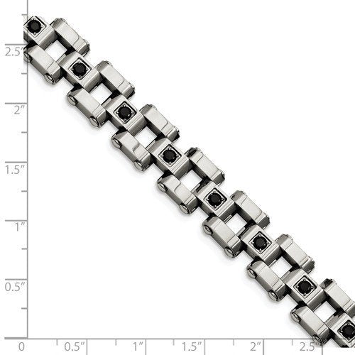 Men's Polished Stainless Steel Black Diamonds Bracelet 8.5" (1 Ctw)