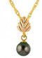 Black Pearl Dangle Leaf Pendant Necklace, 10k Yellow Gold, 12k Green and Rose Gold Black Hills Gold Motif, 18" (6-6.5 MM)