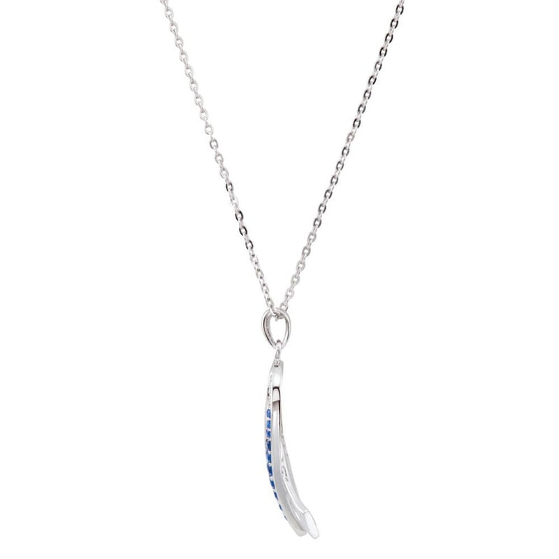 Blue CZ Ribbon 'Protect Children from Child Abuse' Rhodium Plate Sterling Silver Necklace, 18"