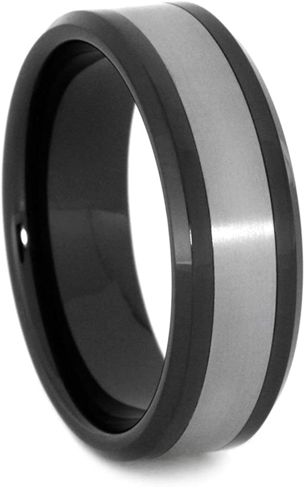 Matte Titanium 8mm Comfort-Fit Black Ceramic Wedding Band, Size 12