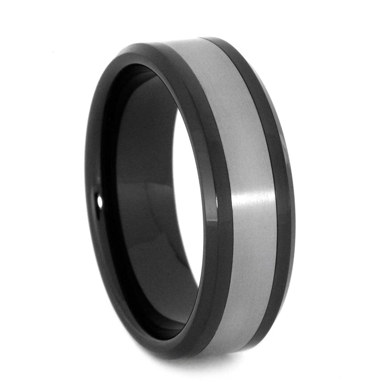 Matte Titanium 8mm Comfort-Fit Black Ceramic Wedding Band