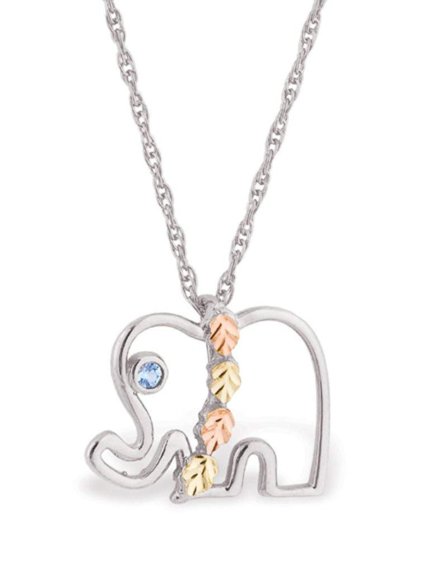 Created Birthstone with Elephant Pendant Necklace, Sterling Silver, 12k Green and Rose Gold Black Hills Gold Motif, 18"