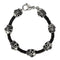 Men's Polished Stainless Steel Antiqued Leather Skull Link Bracelet, 8.5"