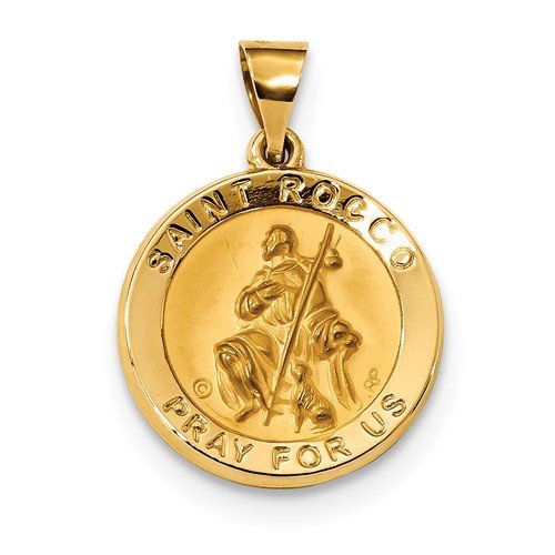 14k Yellow Gold St. Rocco Hollow Medal Pendant (21.3X18.7MM)