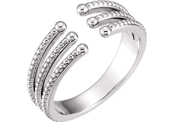 Platinum Granulated Bead Negative Space Ring