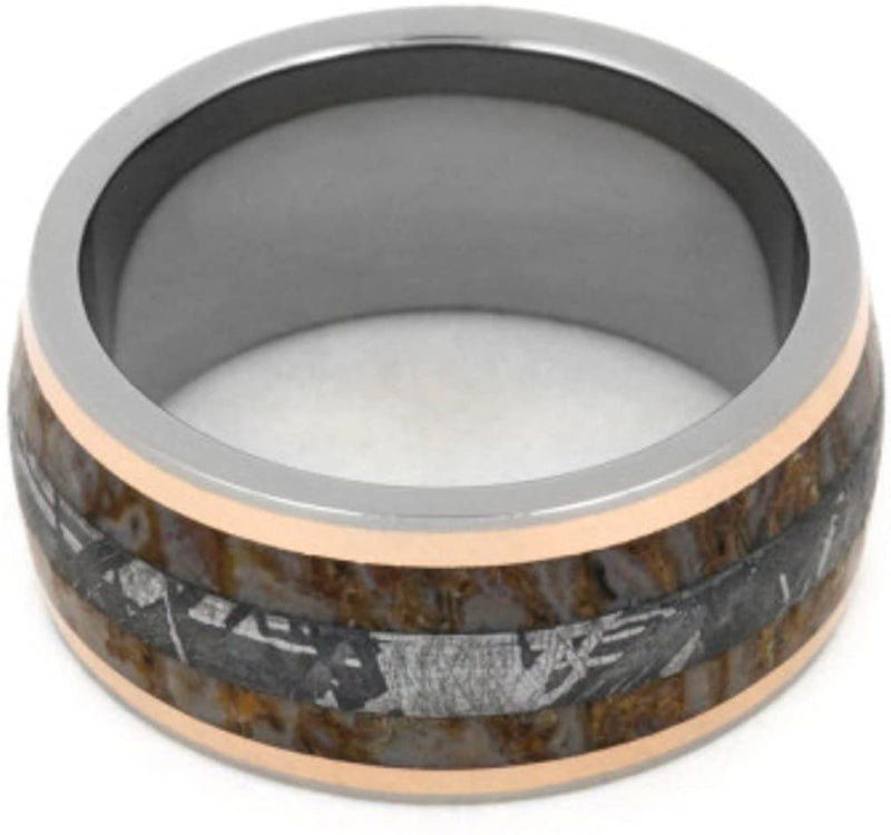 The Men's Jewelry Store (Unisex Jewelry) Gibeon Meteorite, Dinosaur Bone, 14k Rose Gold 10mm Comfort-Fit Titanium Wedding Band
