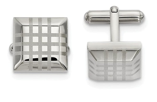 Stainless Steel Polished Square Cuff Links, 20.54MMX17.24MM