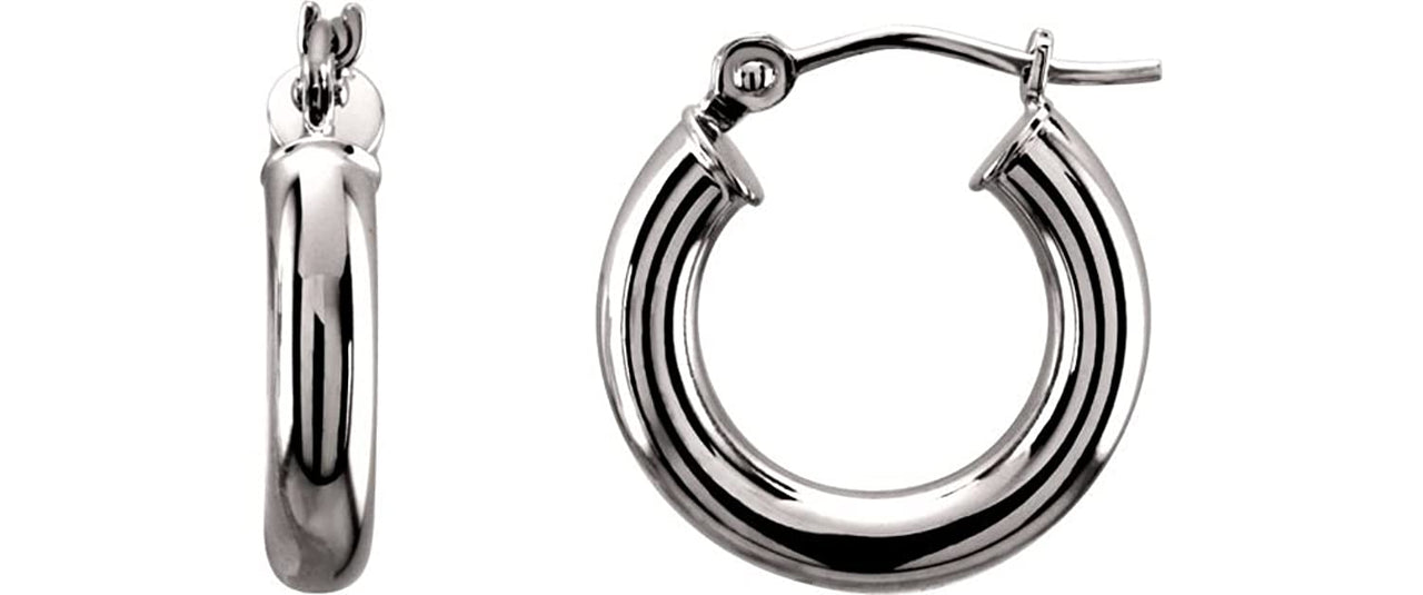 Tube Hoop Earrings, 14k White Gold (15mm)