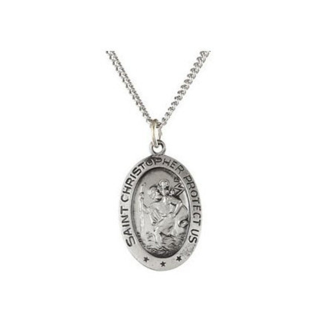 Sterling Silver Oval St. Christopher Necklace, 18" (19x14 MM)