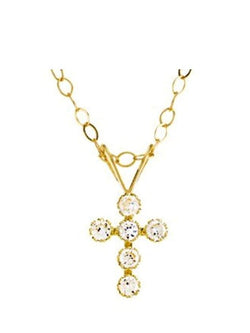 Round Cubic Zirconia Youth Cross 14k Yellow Gold Pendant Necklace, 15" (13.00X06.00 MM)