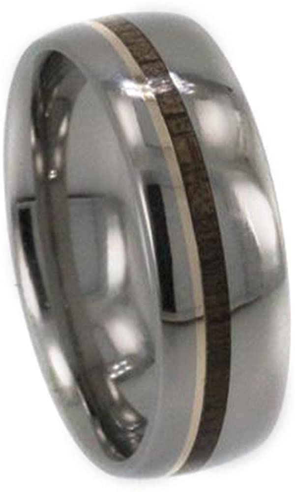 Bocote Wood, 14K Yellow Gold 8mm Comfort Fit Titanium Wedding Band, Size 14