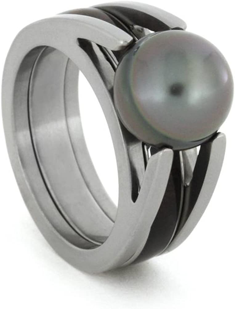 Grey Tahitian Pearl, Ziricote Wood 6mm Comfort-Fit Matte Titanium Band, Size 11.25