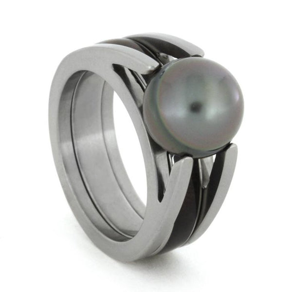 Grey Tahitian Pearl, Ziricote Wood 6mm Comfort-Fit Matte Titanium Band