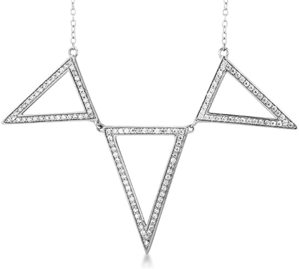 The Men's Jewelry Store (for HER) Triple Triangle CZ Pendant Rhodium Plated Sterling Silver Necklace, 18"