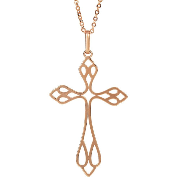 Passion Cross 14k Rose Gold Necklace, 16"