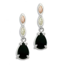 Pear Onyx Earrings, Sterling Silver, 12k Green and Rose Gold Black Hills Gold Motif