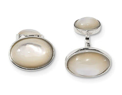 Sterling Silver Mother Of Pearl and Onyx Oval Cuff Links, 20.7x15.5MM