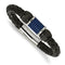 Men's Polished Stainless Steel Black and Blue IP-Plated Black Rubber, Leather Bracelet, 8.5"