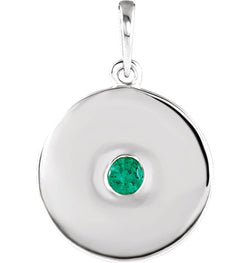 Round Emerald Disc Pendant, Sterling Silver