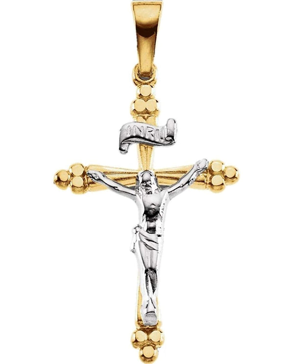Two-Tone Treflee Crucifix 14k Yellow and White Gold Pendant (24.25X16.25MM)