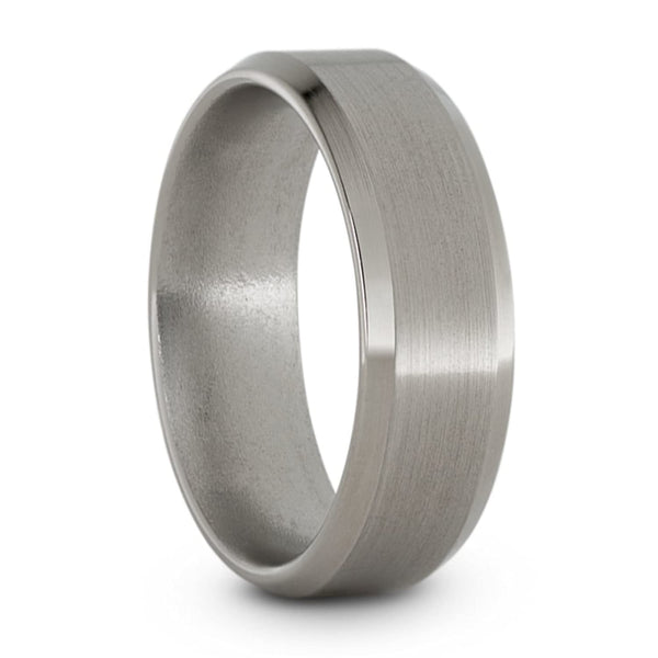 Satin Titanium 7mm Comfort-Fit Beveled Edge Wedding Band