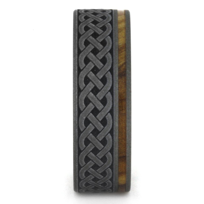 Celtic Knot, Olive Wood 7mm Comfort-Fit Sandblasted Titanium Band