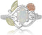 Opal Cabochon and 3D Rose Ring, Sterling Silver, 12k Green and Rose Gold Black Hills Gold Motif, Size 4.75