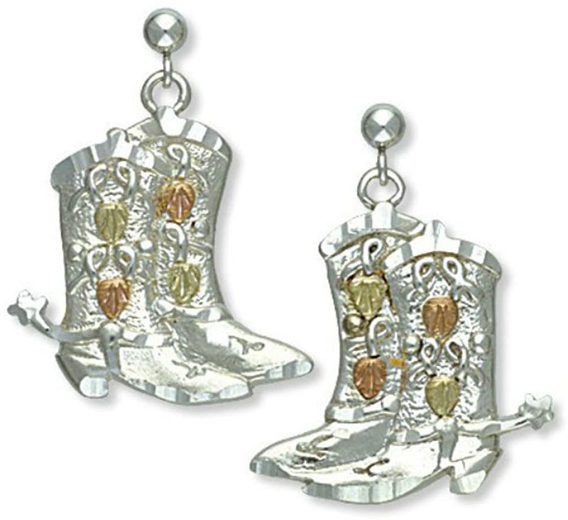 Diamond-Cut Shoe Earrings, Sterling Silver, 12k Green and Rose Gold Black Hills Gold Motif