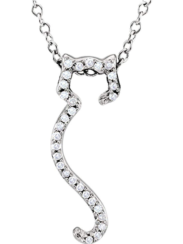 Diamond Cat Silhouette Sterling Silver Necklace, 18" with Charm Pet Collar Tag