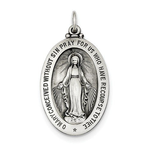 Sterling Silver Antiqued Miraculous Medal (37X20MM)