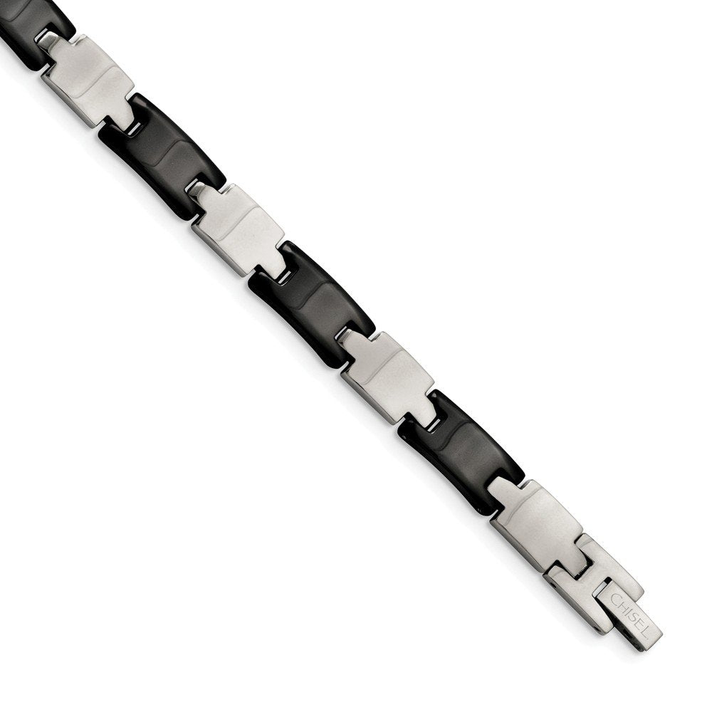 Men's Polished Stainless Steel 8mm Black Ceramic Bracelet, 8.5"