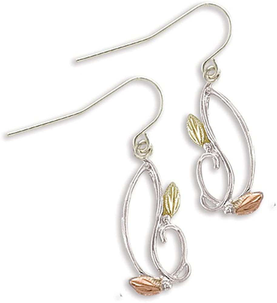 Freeform Leaf Earrings, Sterling Silver, 12k Green and Rose Gold Black Hills Gold Motif