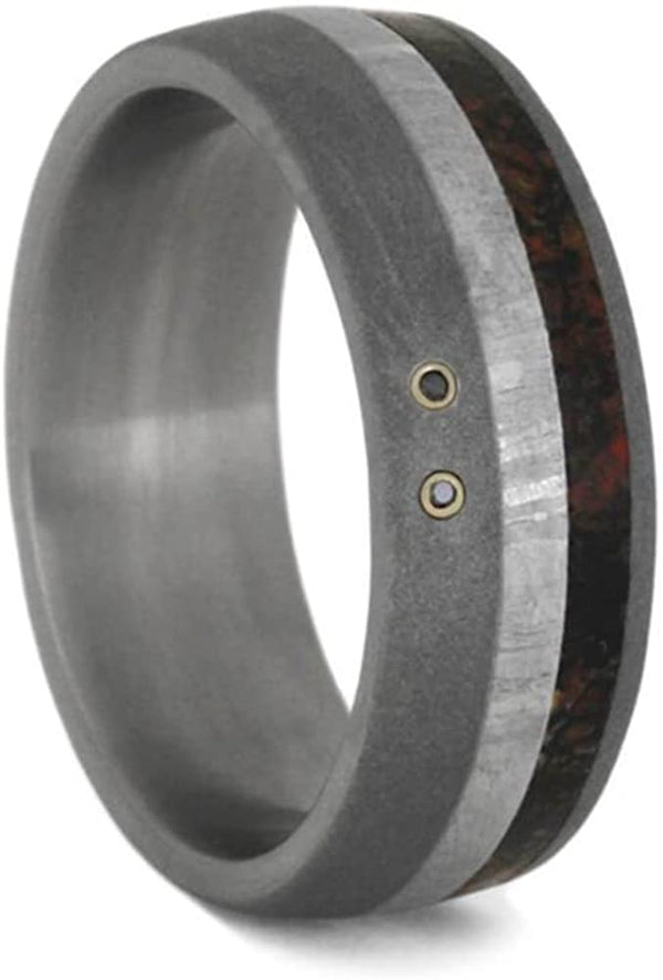 The Men's Jewelry Store (Unisex Jewelry) Black Diamond, Dinosaur Bone, Meteorite 8mm Sandblasted Titanium Comfort-Fit Wedding Band, Size 12.25