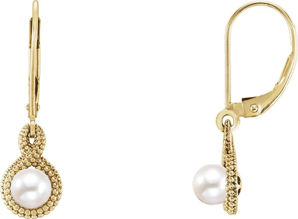 White Freshwater Cultured Pearl Beaded Earrings, 14k Yellow Gold