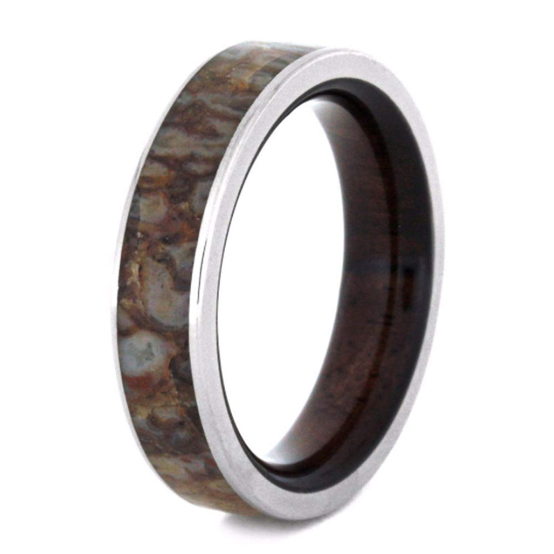 Dinosaur Bone with Macassar Ebony 5mm Comfort-Fit Titanium Wedding Band