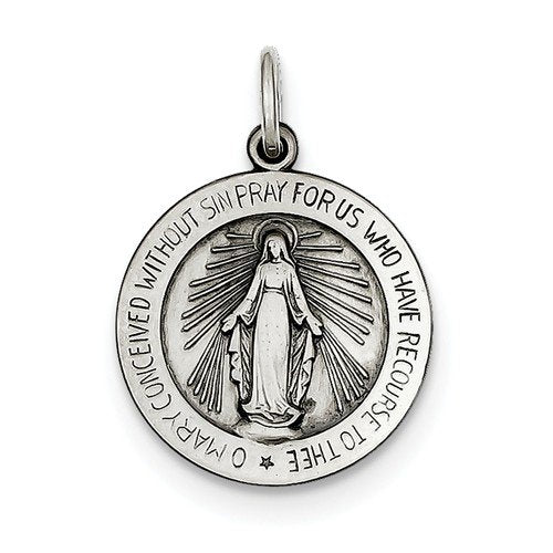 Sterling Silver Antiqued Miraculous Medal (24X18MM)