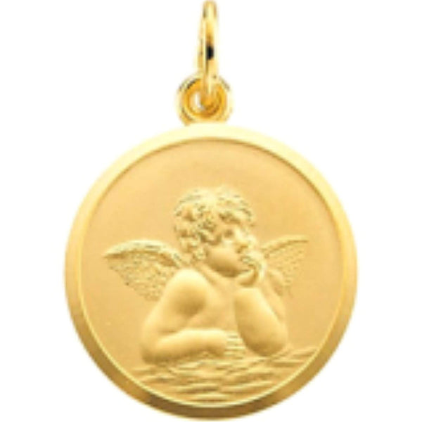 14k Yellow Gold Angel Medal with Beveled Edge Frame (16 MM)