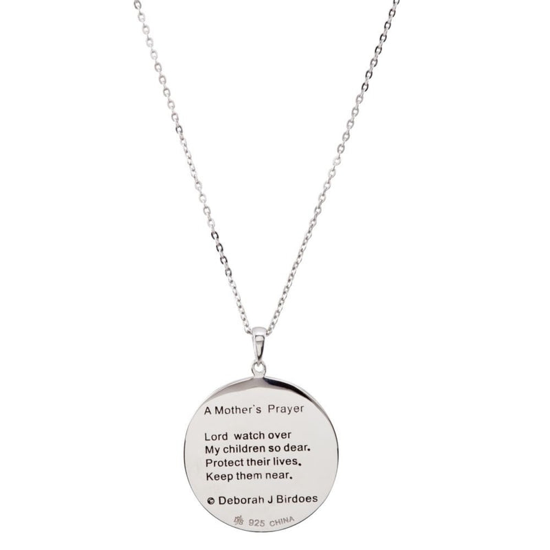 Rhodium Plate Sterling Silver Round Heart 'Mother's Prayer' Necklace, 18"