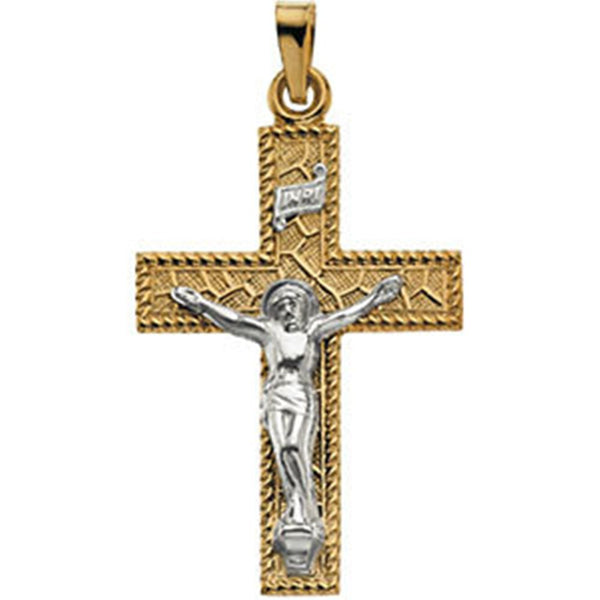 Two-Tone Thorn Crucifix 14k Yellow and White Gold Pendant(29X20MM)