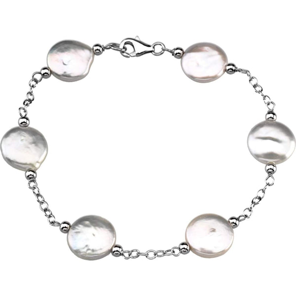 White Freshwater Cultured Coin Pearl Station Necklace, 18'' (12-13MM)
